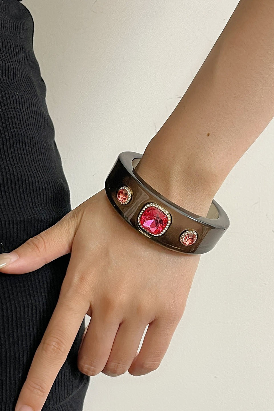 Rhinestone Resin Round Open Bracelet