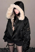 Leopard Lining Fluffy Trim Hoodies