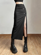 Split Casual All-Match Black Skirt