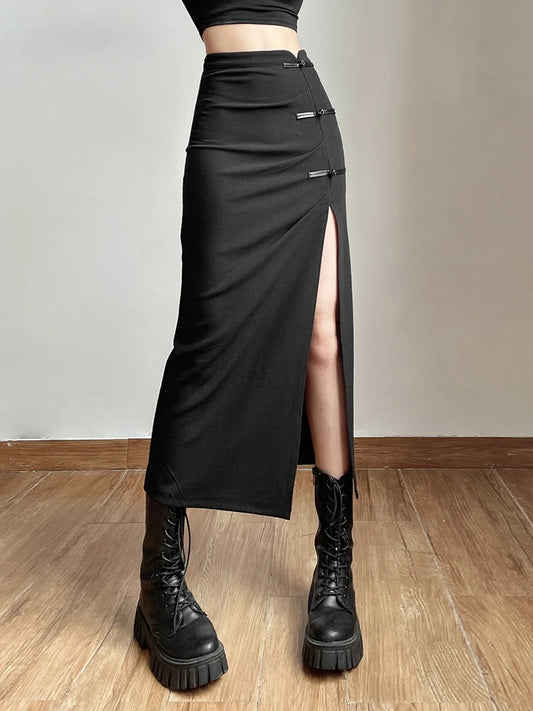 Split Casual All-Match Black Skirt
