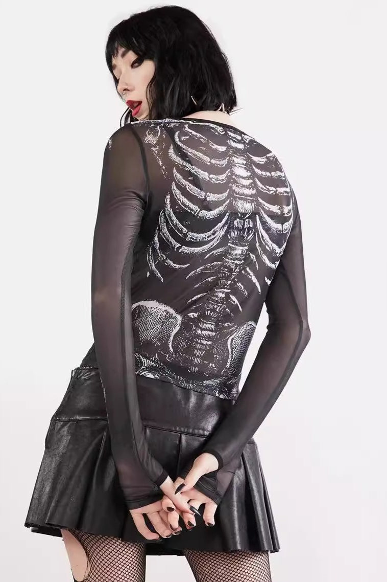 Gothic Skeleton Mesh Pullover T-Shirt Secondary image