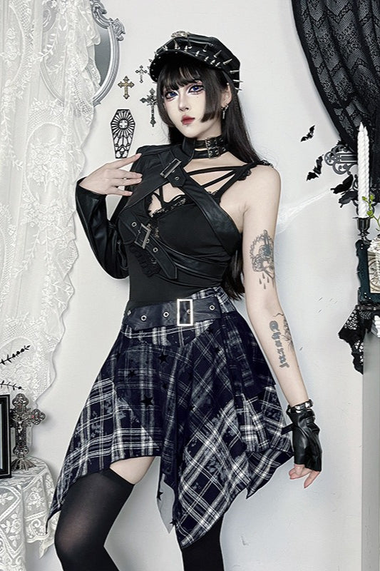 Plaid Asymmetrical Hem Mini Skirt