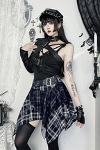 Plaid Asymmetrical Hem Mini Skirt