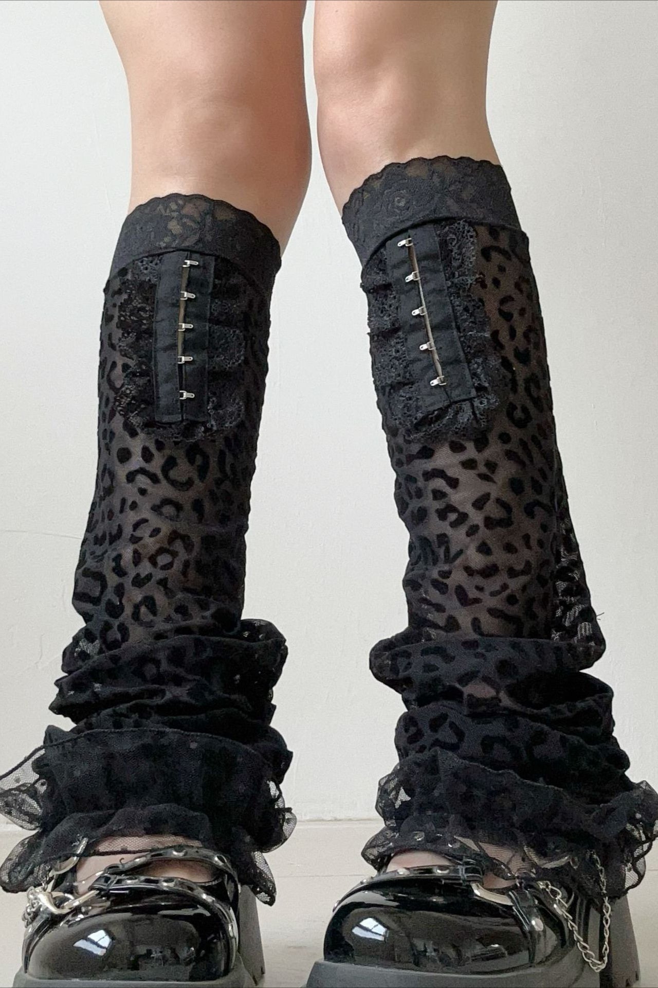 Y2K Leopard Mesh Slim Calf Leg Warmers Main image