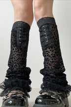 Y2K Leopard Mesh Slim Calf Leg Warmers