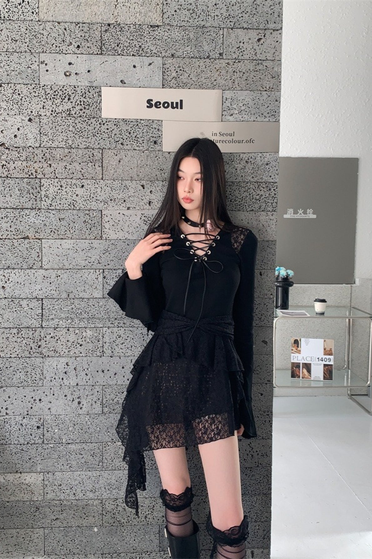 Dark Punk Gothic Lace Patchwork Ruffled Mini Dress Secondary image