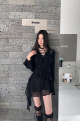 Dark Punk Gothic Lace Patchwork Ruffled Mini Dress