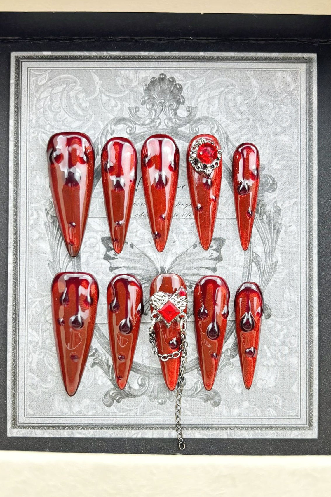 Gothic Blood Drop Red Crystal Press On Nails Main image