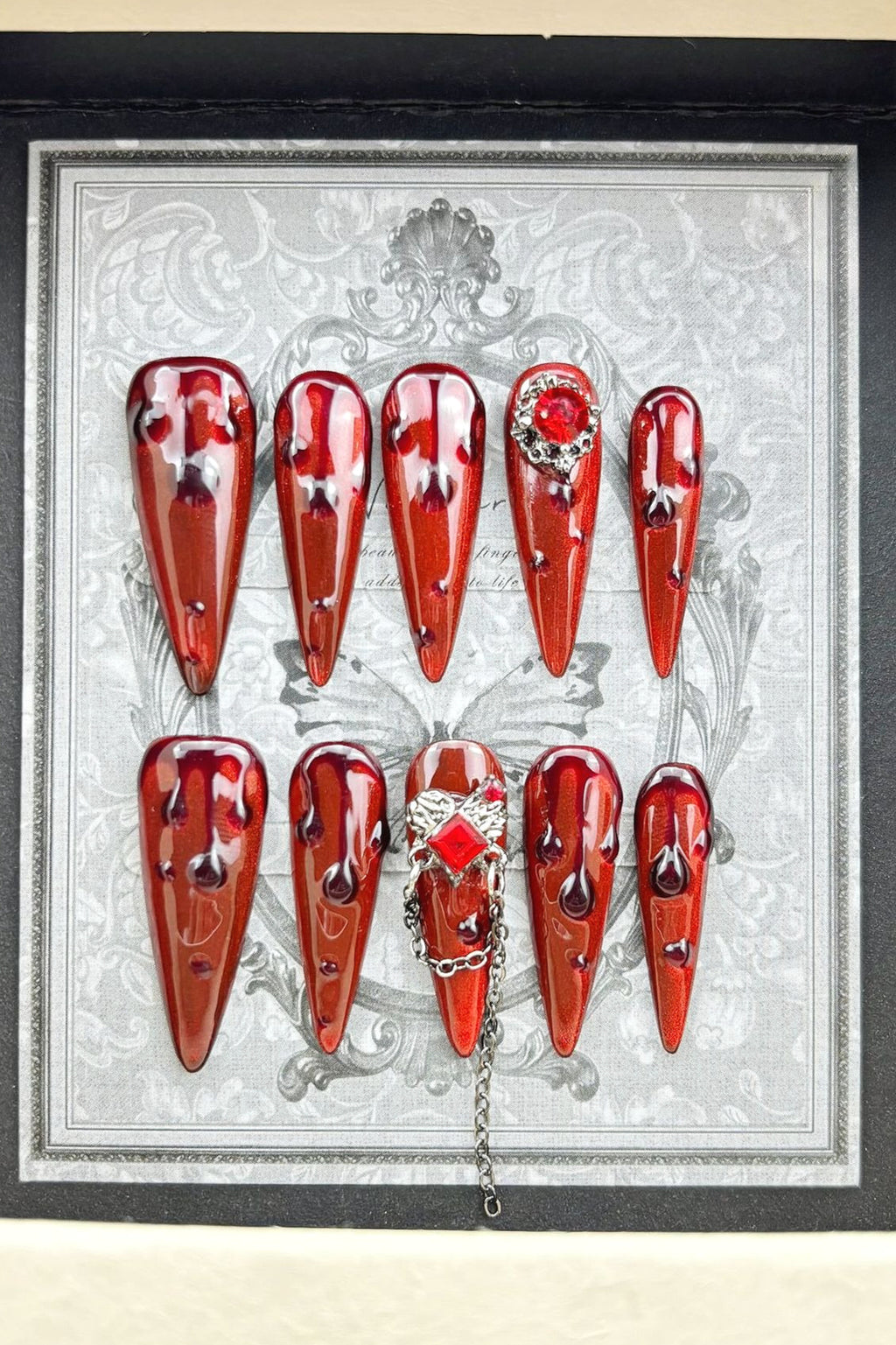 Gothic Blood Drop Red Crystal Press On Nails