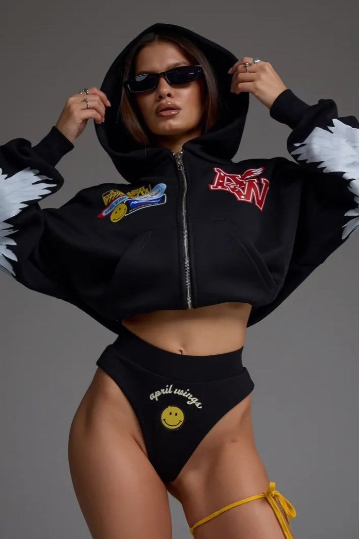 Motorcycle Print Zip-Up Hoodie Secondary image
