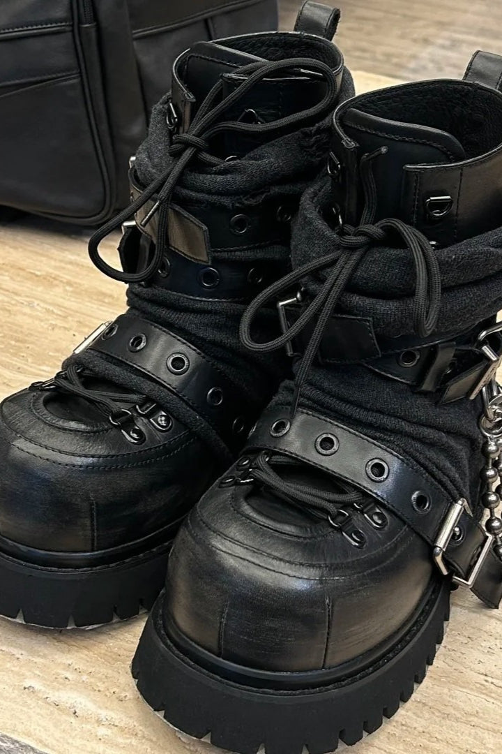Buckle Chain Platform Combat Boots