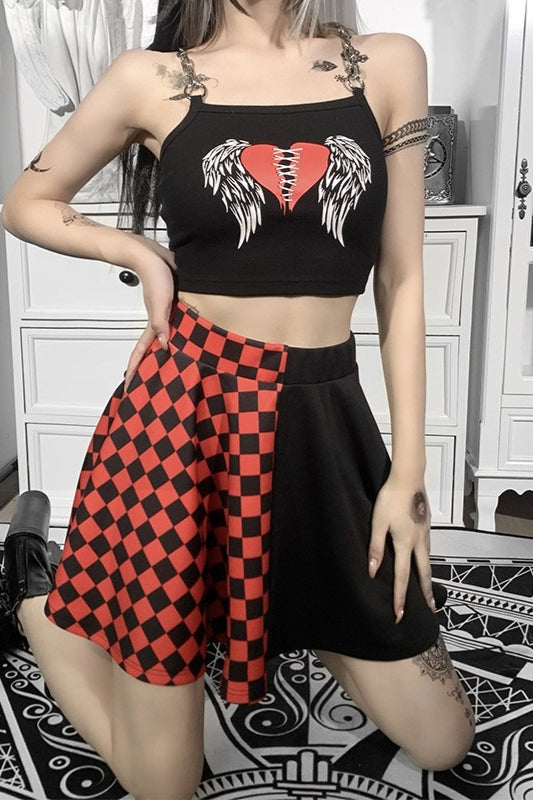 Dark Gothic Plaid Color Block High-Waist Mini Skirt Secondary image