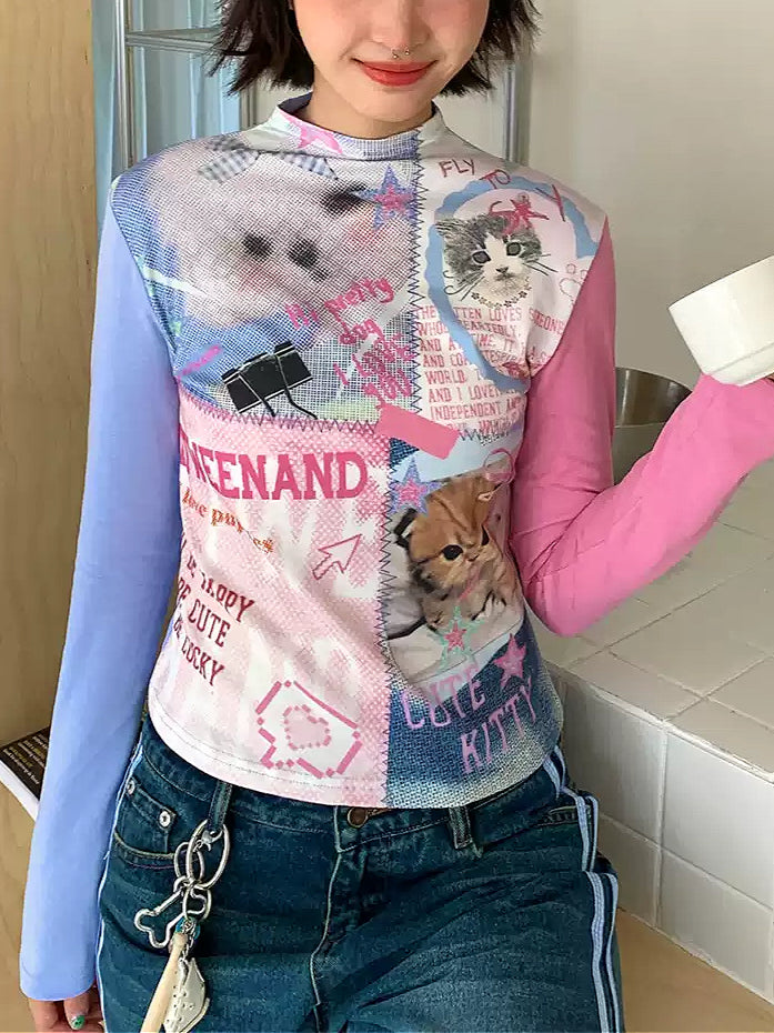 Millennium Y2K Pet Printed Long Sleeve T-Shirt