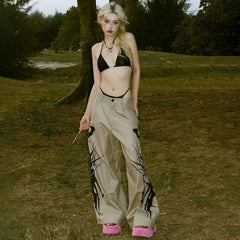 Khaki Print Street Style Pants