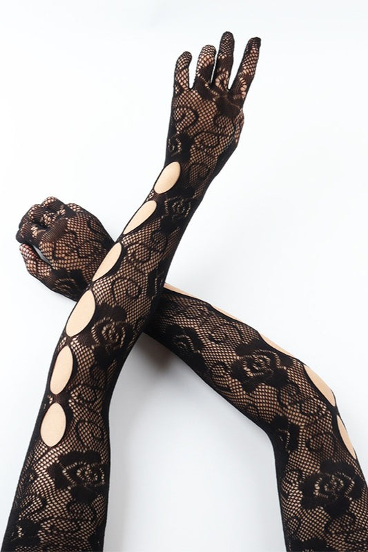 Floral Lace Cutout Long Gloves