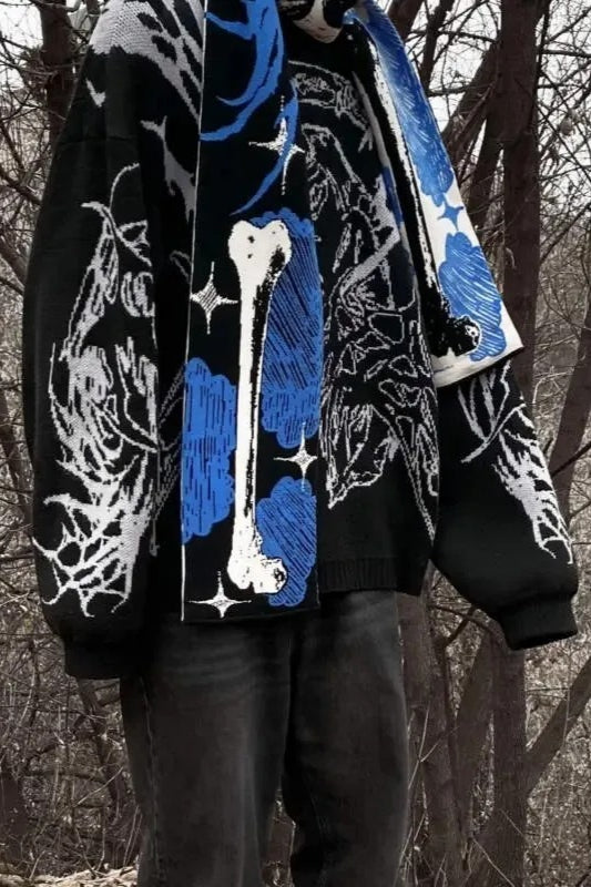 Punk Anime Skeleton Striped Knitted Scarf Secondary image