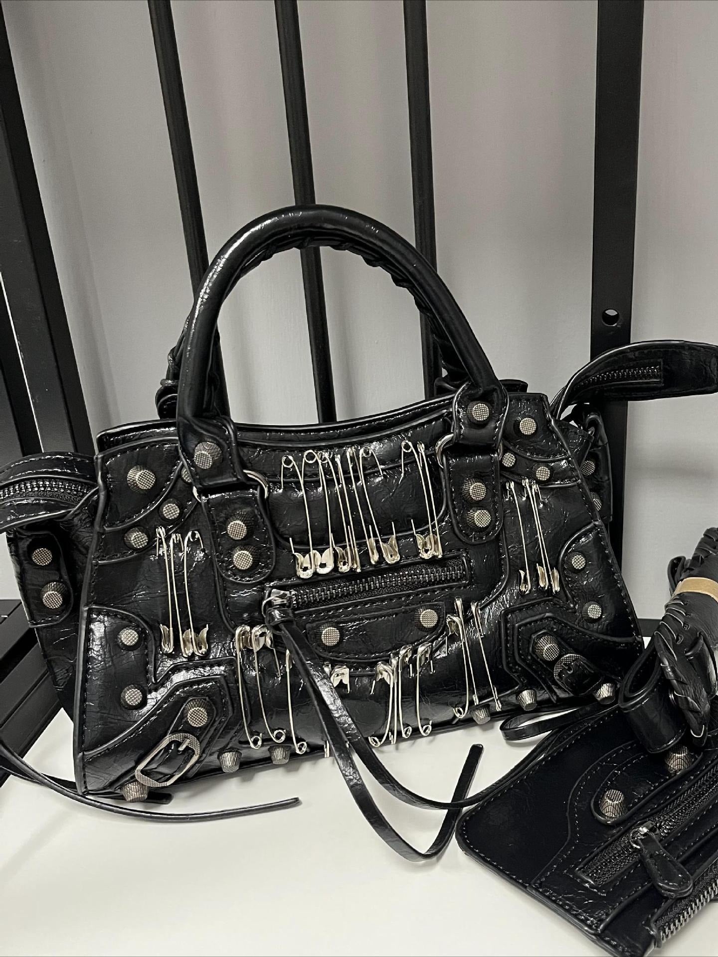 Studded Perforated Moto Shoulder Bag