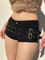Gothic Punk Buckle Low-Rise Hot Shorts
