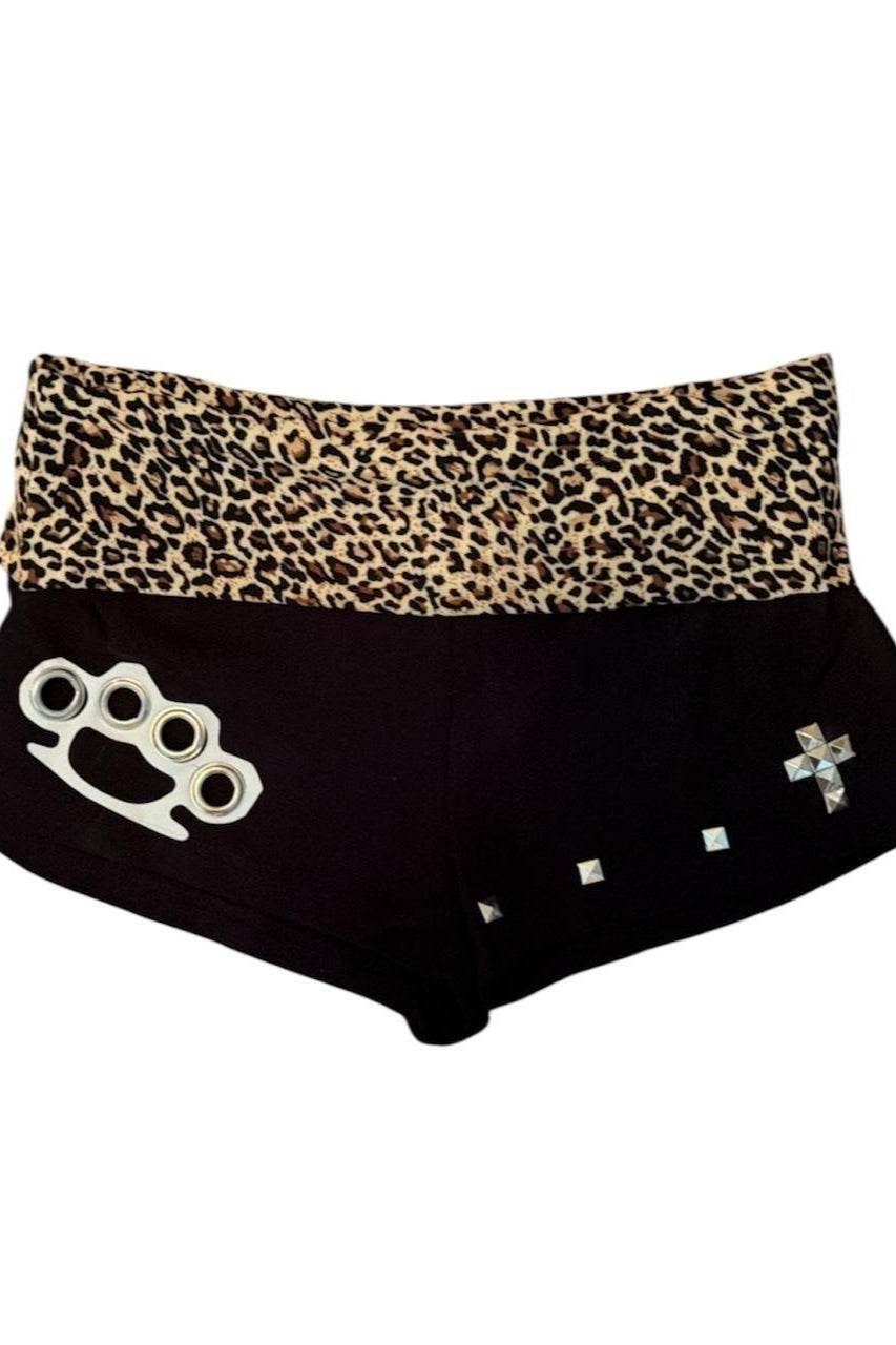 Rhinestone Cross Leopard Print Hot Pants Main image