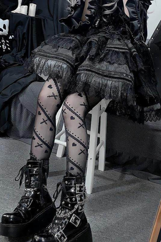Lolita Heart Stripe Print Tights
