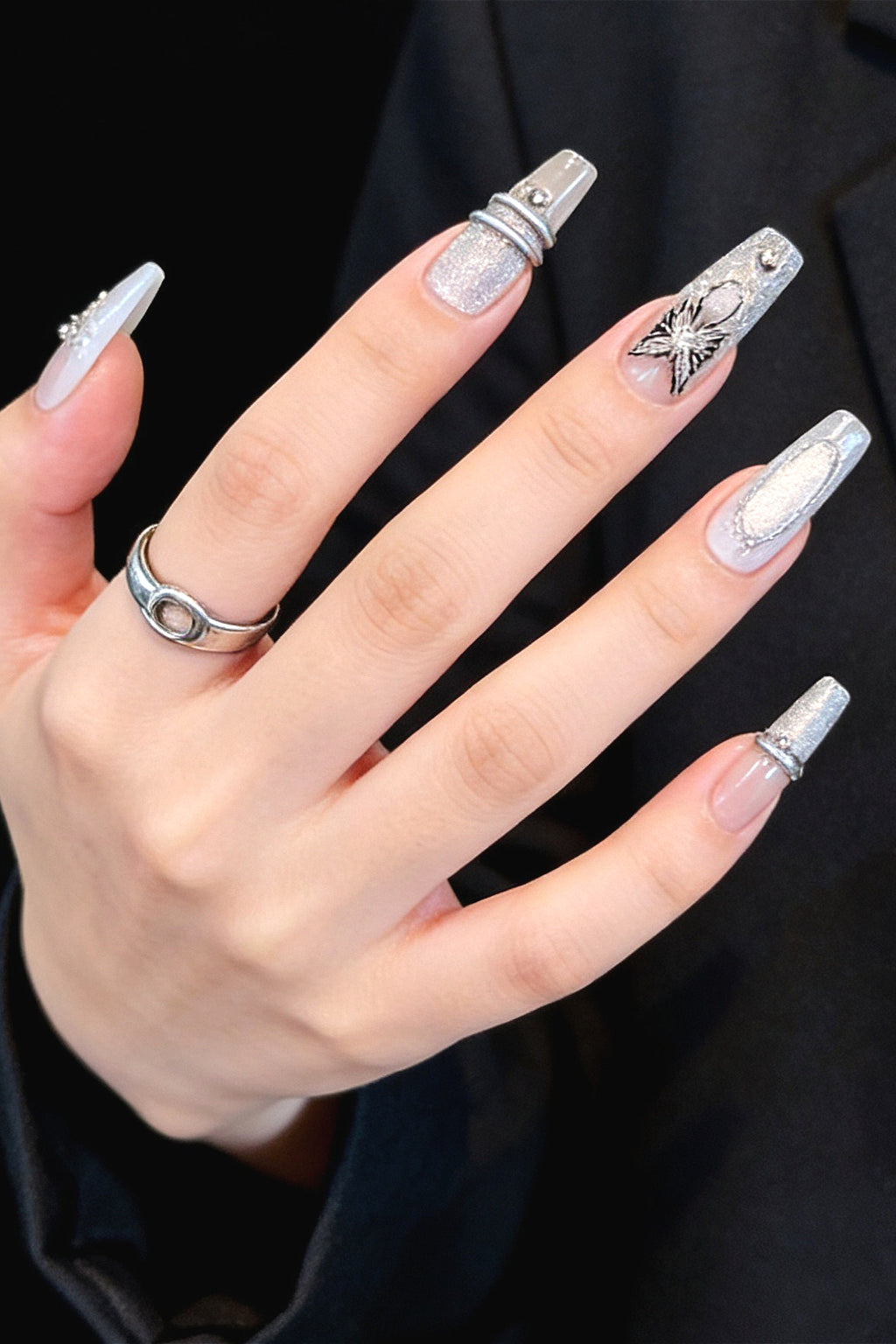 Butterfly Rhinestone Glue Drip Press On Nails