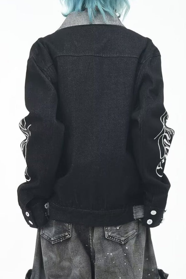 Script Print Boxy Denim Jacket Secondary image