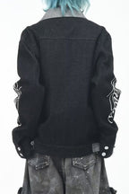 Script Print Boxy Denim Jacket