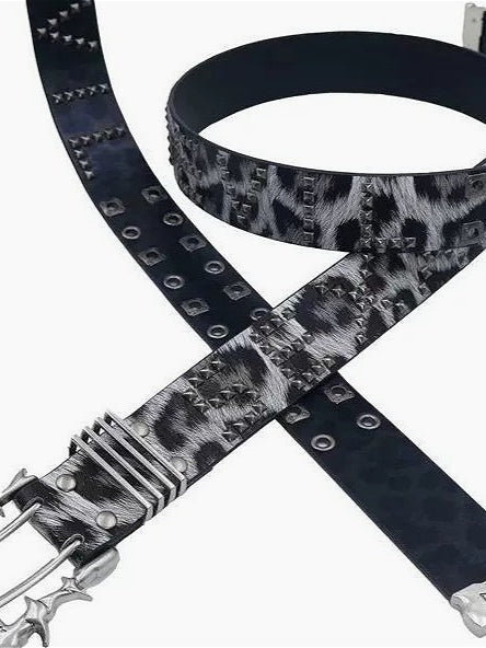 Leopard Print Studded Punk Belt