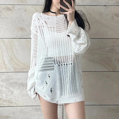 Hollow Knit Long Sleeve Top