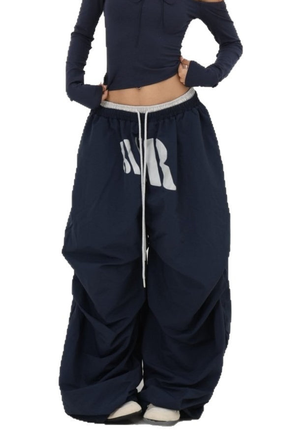 Layered Waistband Baggy Drawstring Pants