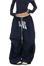 Layered Waistband Baggy Drawstring Pants