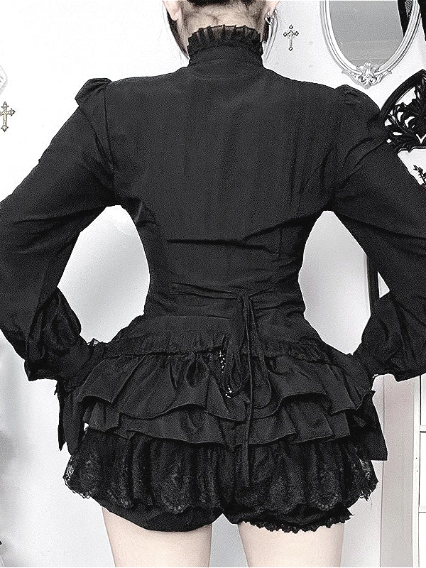Gothic High Neck Ruffle Trim Blouse