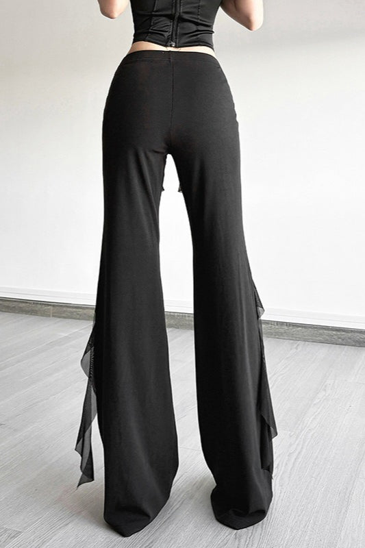 Cascading Ruffle Black Flared Pants