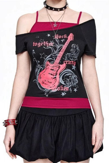 Y2K Vintage Punk Guitar Print Camisole T-Shirt Main image