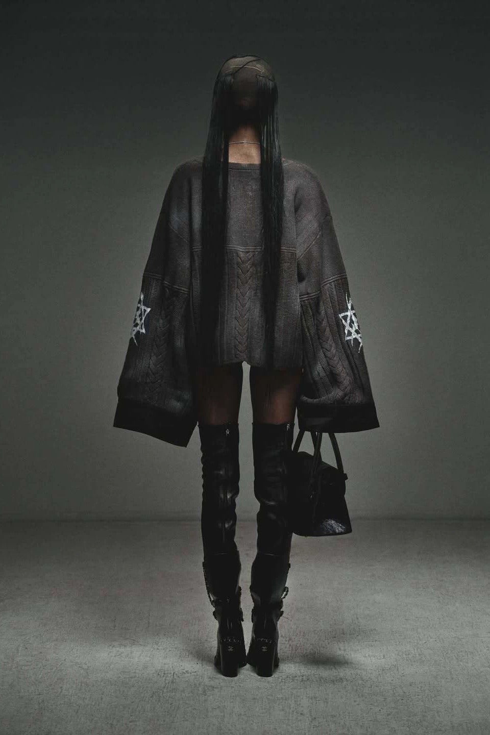 Graphic Distressed Oversized Knit Sweater