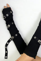 Eyelet Buckle Strap Fingerless Gloves