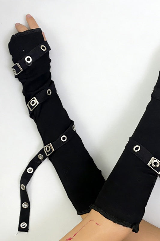 Eyelet Buckle Strap Fingerless Gloves