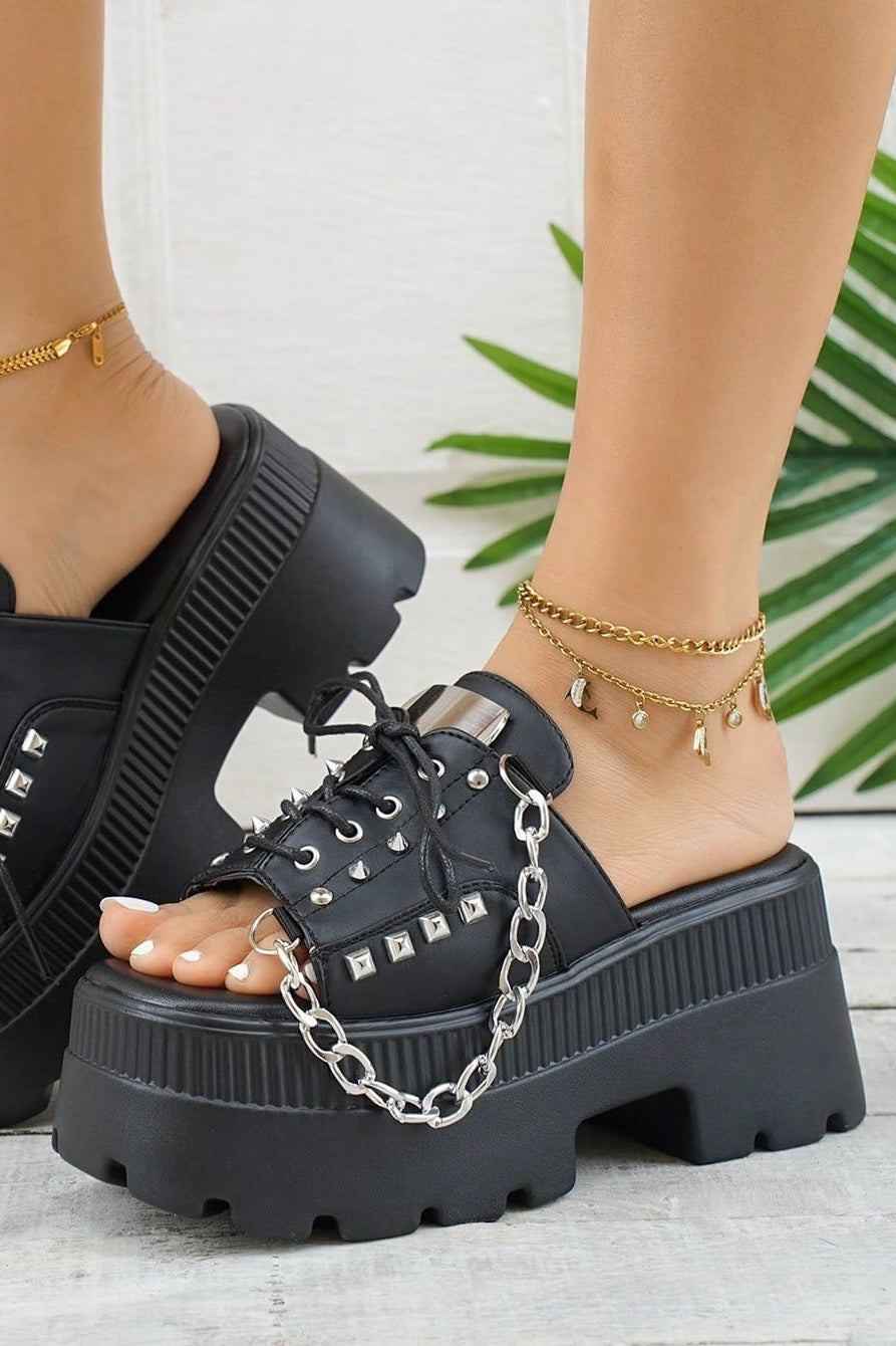 Lace-Up Chain Platform Slides