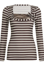 Striped Bow Lace Trim Top