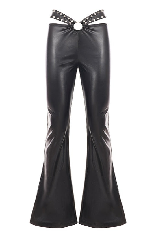 Metal Detail Flared Leather Pants