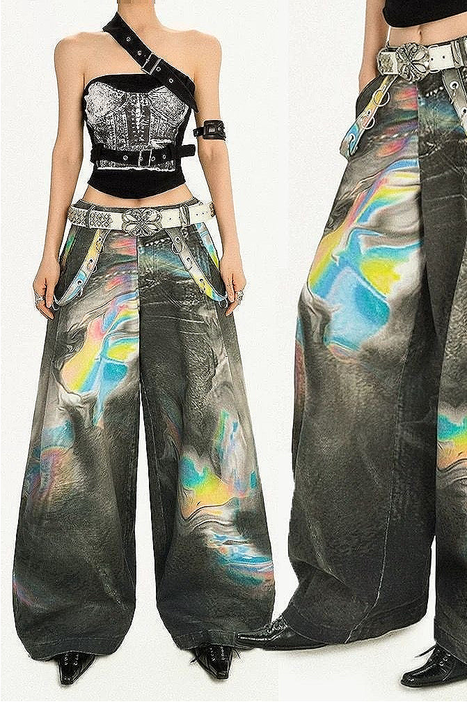 Cyber Punk Tie Dye Wide Leg Denim Pants Secondary image