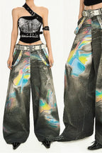 Cyber Punk Tie Dye Wide Leg Denim Pants