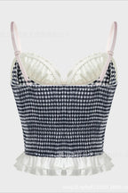 Gingham Lace Up Ruffle Tank Top