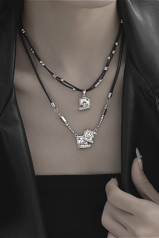 Street Minimalist Poker Card Leather Cord Necklace