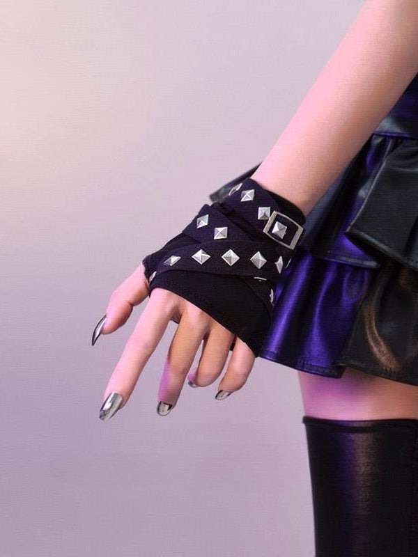 Edgy Subculture Rivet Tie Short Wrist Gloves