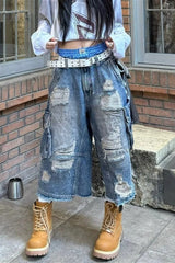 Y2K Baggy Machete Denim Shorts