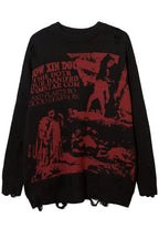 Distressed Graphic Crew Neck Sweaters