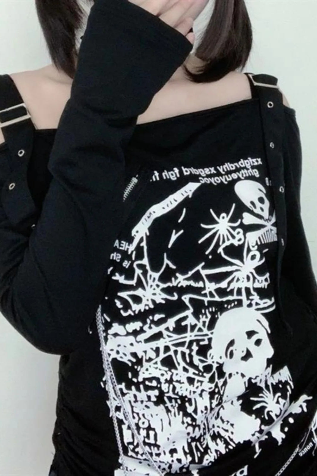 Arcane Stitch Skull Off Shoulder Knit Top
