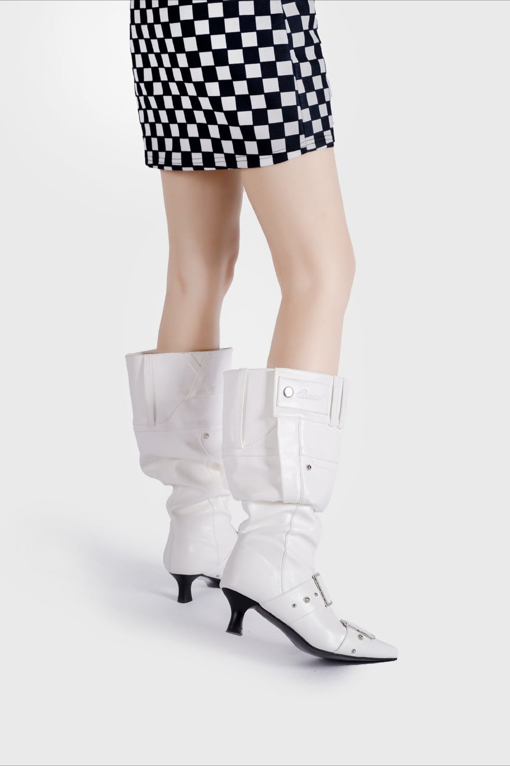 Pointed Buckle Slouch Knee-High Boots