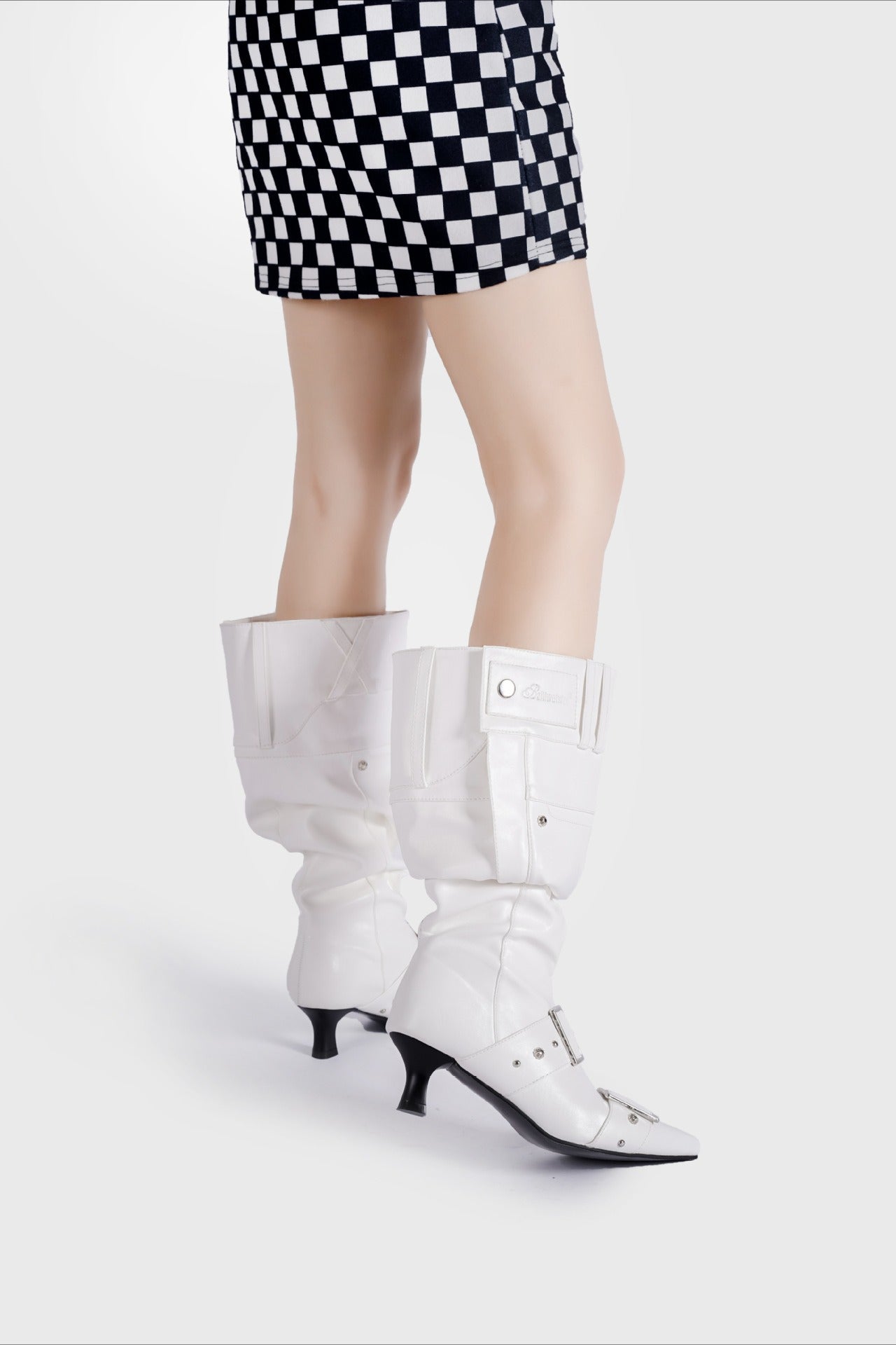 Pointed Buckle Slouch Knee-High Boots